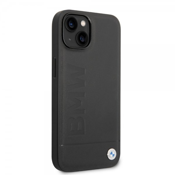 BMW iPhone 14 Skal Hot Stamp Metal Logo Svart