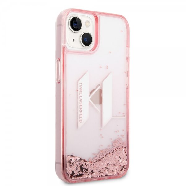 Karl Lagerfeld iPhone 14 Skal Liquid Glitter Big Logo Rosa