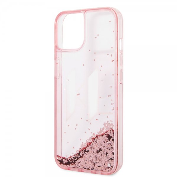 Karl Lagerfeld iPhone 14 Skal Liquid Glitter Big Logo Rosa