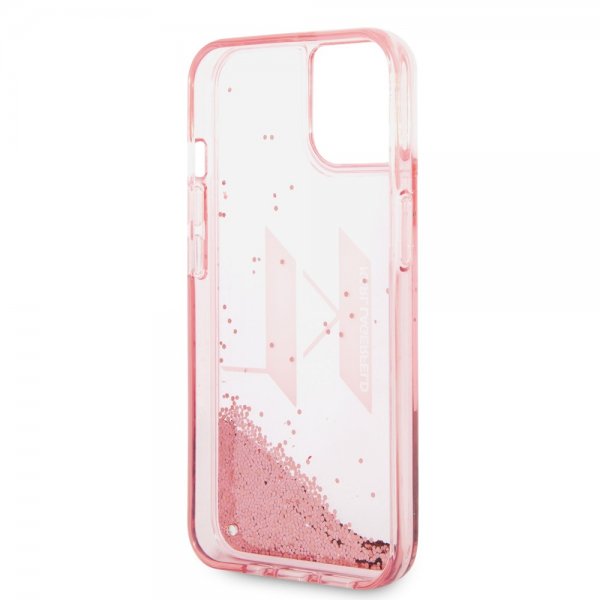Karl Lagerfeld iPhone 14 Skal Liquid Glitter Big Logo Rosa
