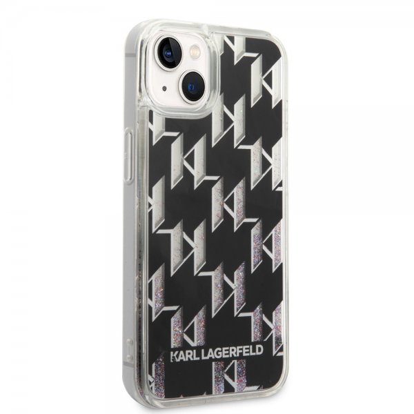 Karl Lagerfeld iPhone 14 Skal Liquid Glitter Monogram Svart