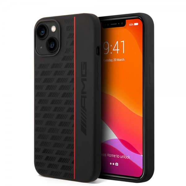 AMG iPhone 14 Skal Liquid Silicone Carbon Pattern Svart