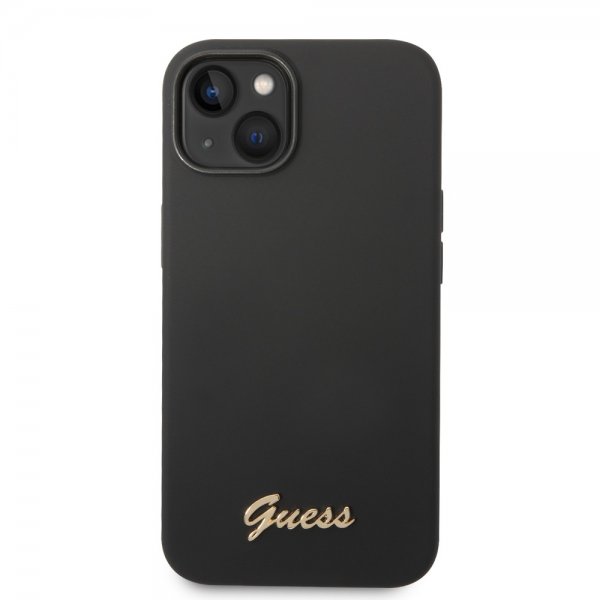 Guess iPhone 14 Skal Liquid Silicone Metal Logo Svart