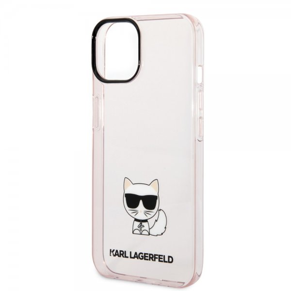 Karl Lagerfeld iPhone 14 Skal Printed Choupette Transparent Rosa