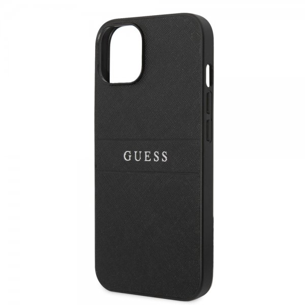 Guess iPhone 14 Skal Saffiano Metal Logo Stripes Svart