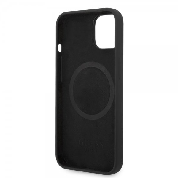 Guess iPhone 13 Skal Silicone Metal Plate MagSafe Svart