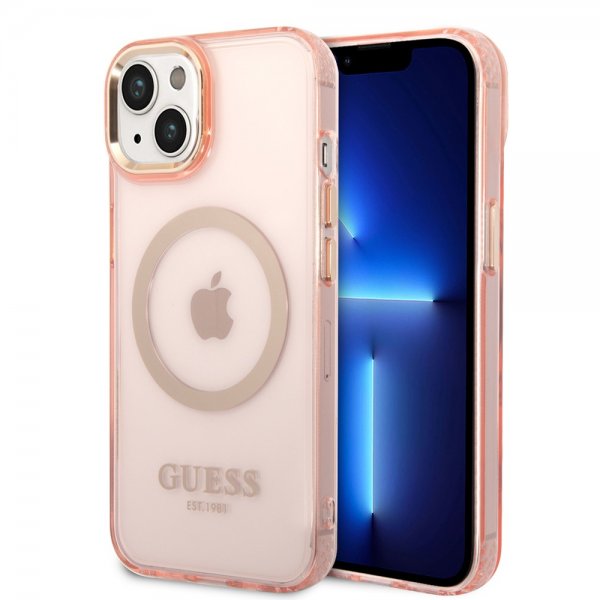 Guess iPhone 14 Skal Translucent MagSafe Rosa