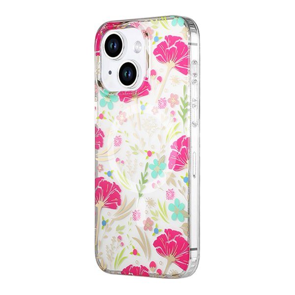 iPhone 14 Plus/iPhone 15 Plus Skal Blommönster MagSafe Röd Grön