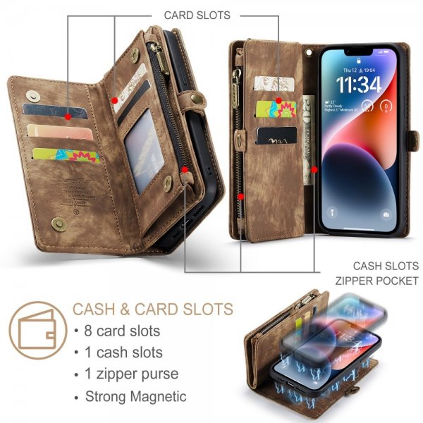 CaseMe iPhone 15 Fodral 008 Series Löstagbart Skal Brun