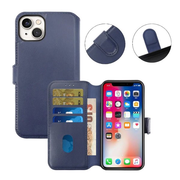 Rvelon iPhone 15 Fodral Äkta Läder Blå