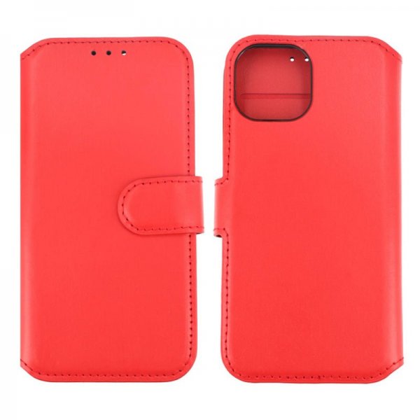 Rvelon iPhone 15 Fodral Äkta Läder Röd