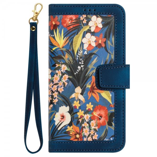 iPhone 15 Plus Fodral Blommönster Mörkblå