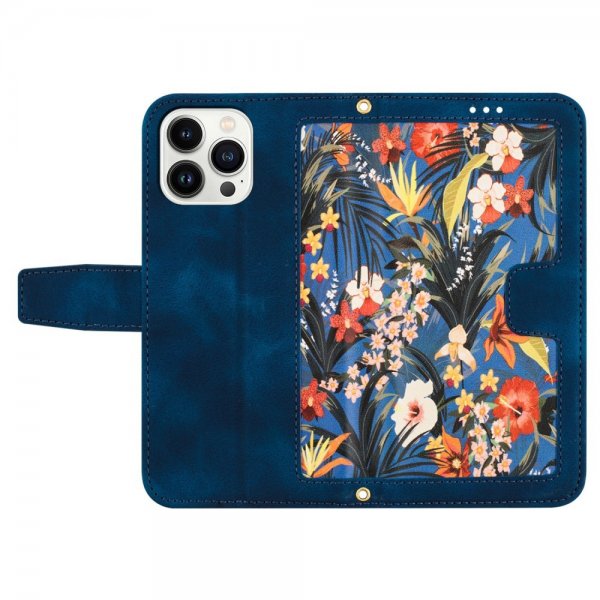 iPhone 15 Plus Fodral Blommönster Mörkblå
