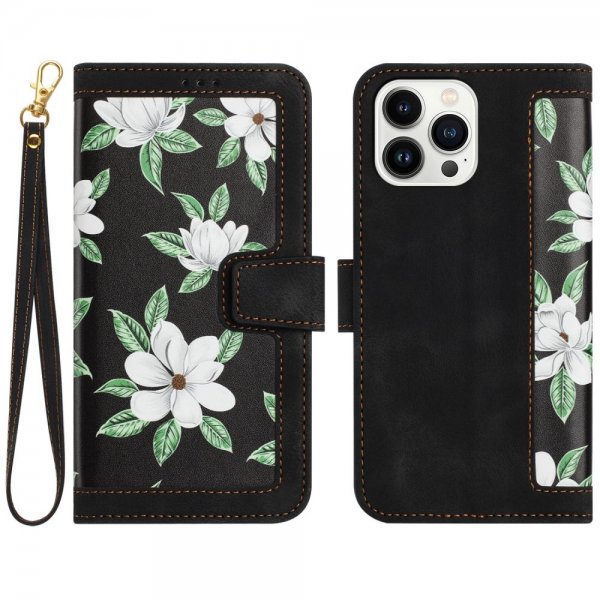 iPhone 15 Plus Fodral Blommönster Svart