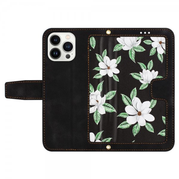 iPhone 15 Plus Fodral Blommönster Svart