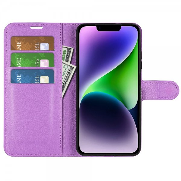 iPhone 15 Plus Fodral Litchi Lila
