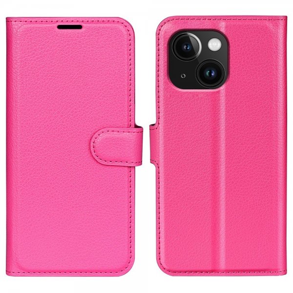 iPhone 15 Plus Fodral Litchi Magenta