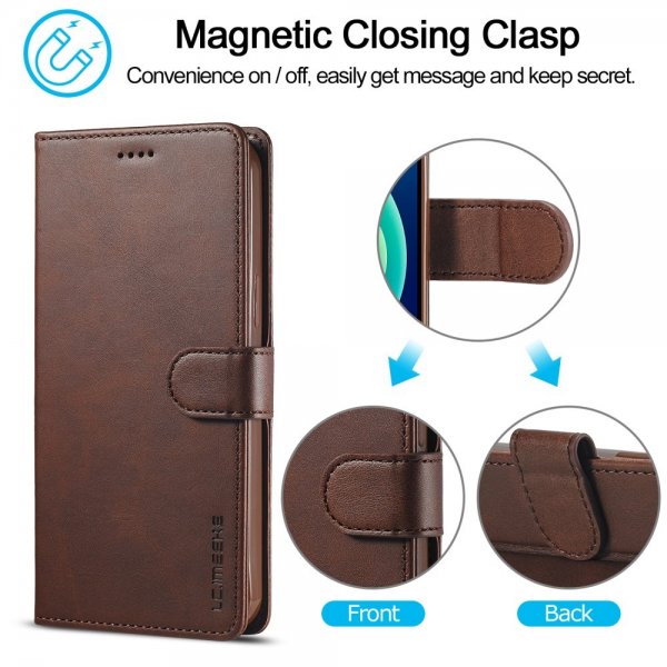 Lc.Imeeke iPhone 15 Plus Fodral med Kortfack Stativfunktion Mörkbrun