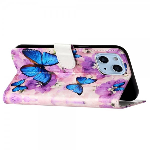 iPhone 15 Plus Fodral Motiv Lila Blommor Blåa Fjärilar