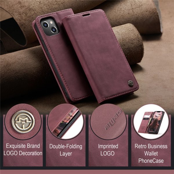 CaseMe iPhone 15 Plus Fodral Retro Flip Röd