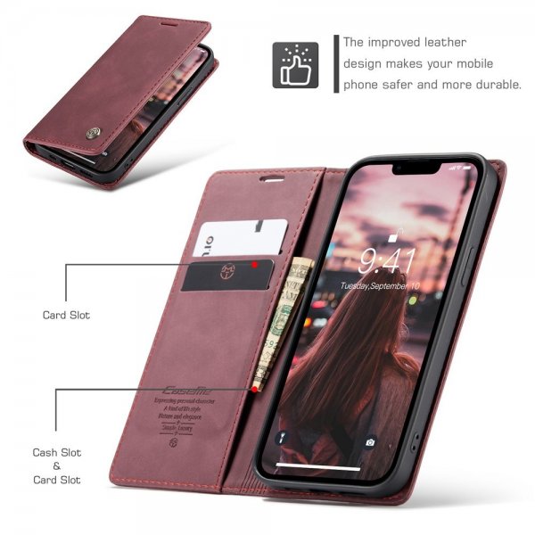 CaseMe iPhone 15 Plus Fodral Retro Flip Röd
