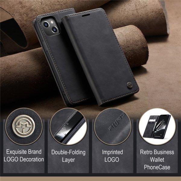 CaseMe iPhone 15 Plus Fodral Retro Flip Svart