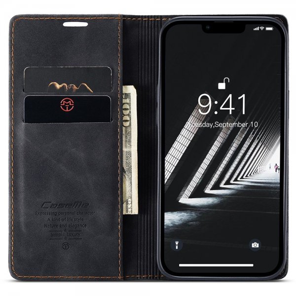 CaseMe iPhone 15 Plus Fodral Retro Flip Svart