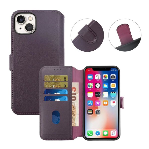 Rvelon iPhone 15 Plus Fodral Äkta Läder Lila