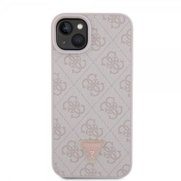 Guess iPhone 15 Plus Skal 4G Metal Triangle Strass Rosa