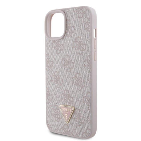 Guess iPhone 15 Plus Skal 4G Metal Triangle Strass Rosa