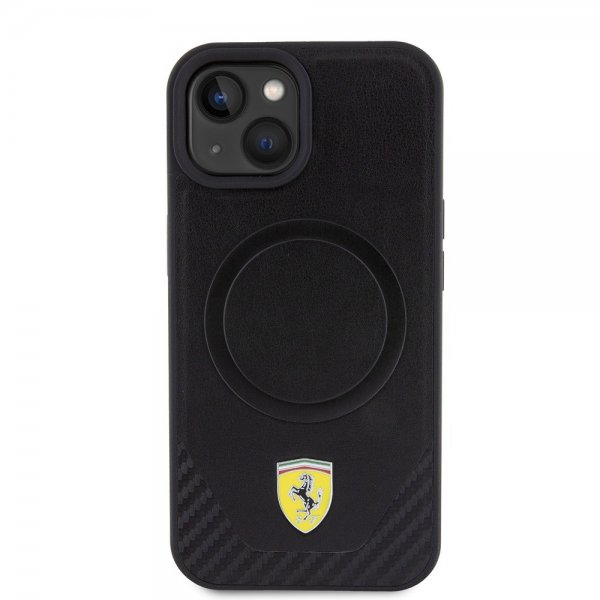 Ferrari iPhone 15 Plus Skal Carbon PU Leather MagSafe Svart