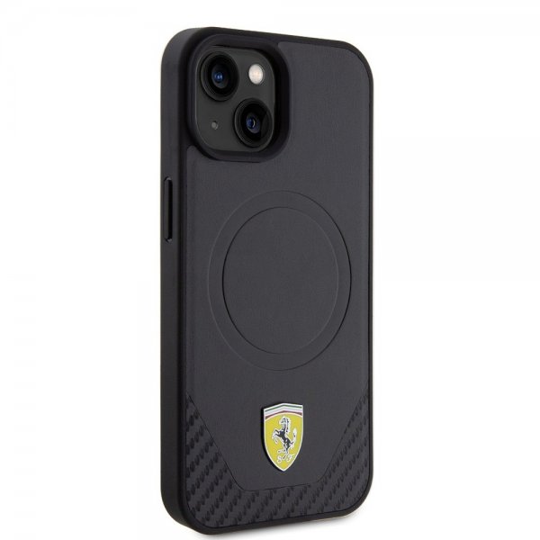 Ferrari iPhone 15 Plus Skal Carbon PU Leather MagSafe Svart