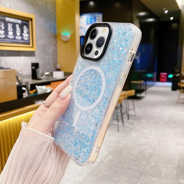 iPhone 15 Plus Skal Glitter MagSafe Blå
