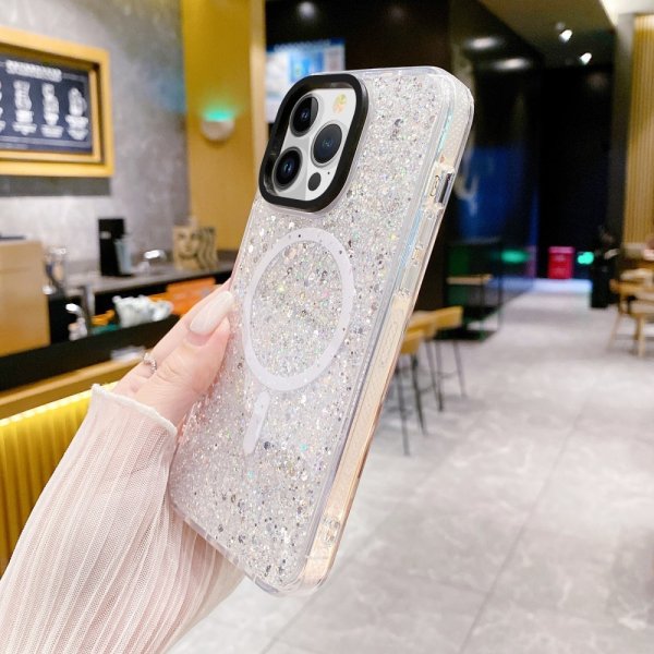 iPhone 15 Plus Skal Glitter MagSafe Vit