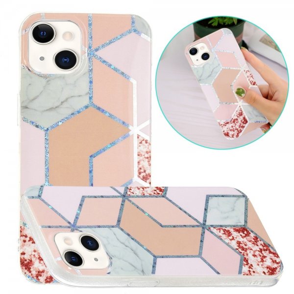 iPhone 15 Plus Skal Marmormönster Röd Rosa