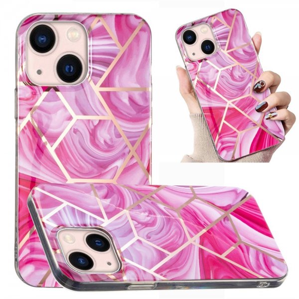 iPhone 15 Plus Skal Marmormönster Rosa Röd