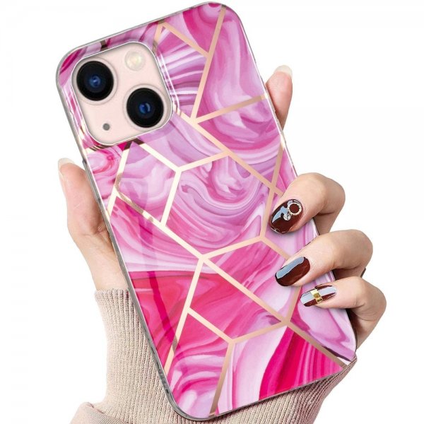 iPhone 15 Plus Skal Marmormönster Rosa Röd