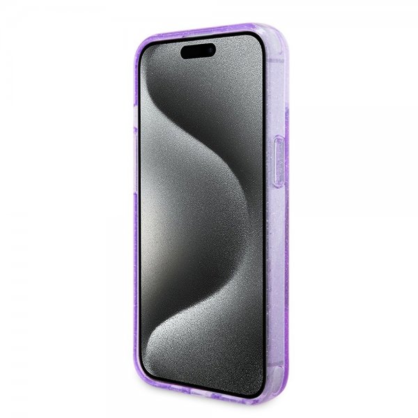 Guess iPhone 15 Plus Skal Ring Stand Glitter MagSafe Lila