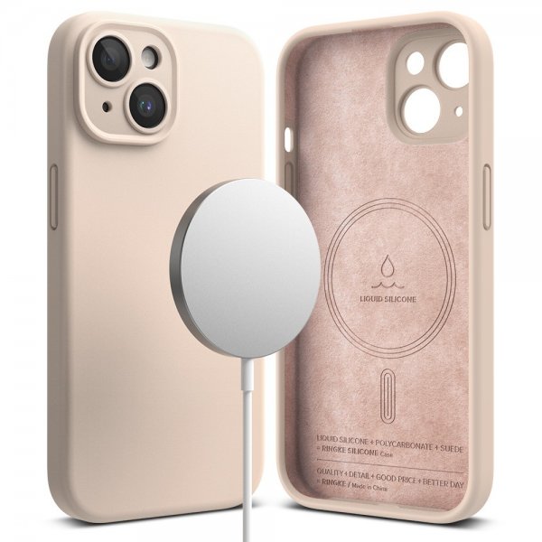 Ringke iPhone 15 Plus Skal Silicone Magnetic Pink Sand