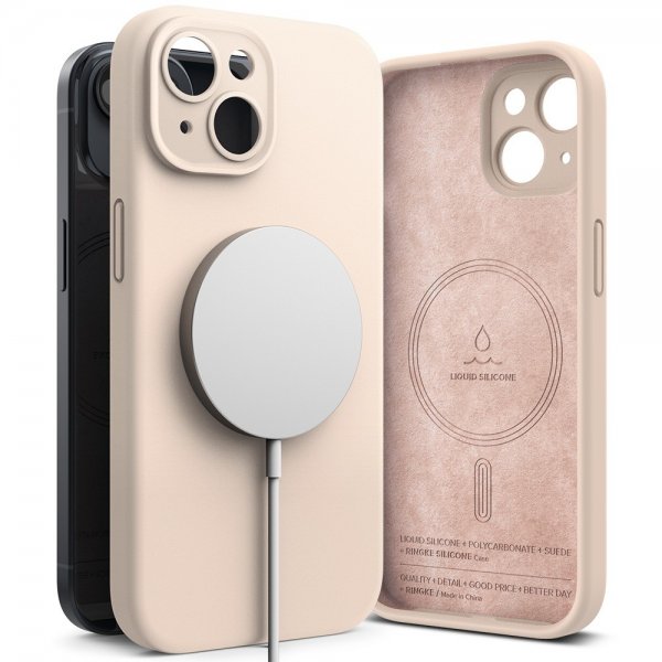 Ringke iPhone 15 Plus Skal Silicone Magnetic Pink Sand