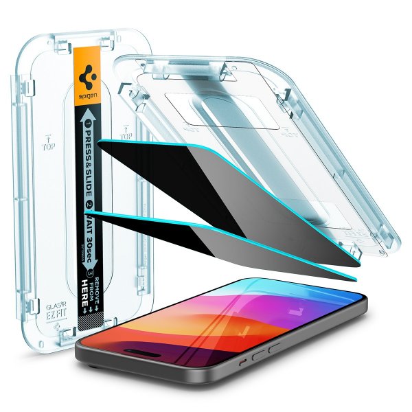 Spigen iPhone 15 Plus Skärmskydd GLAS.tR EZ Fit Privacy 2-pack
