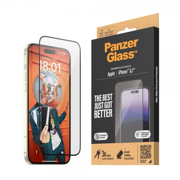 PanzerGlass iPhone 15 Plus Skärmskydd Ultra-Wide Fit EasyAligner