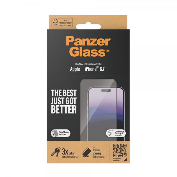 PanzerGlass iPhone 15 Plus Skärmskydd Ultra-Wide Fit EasyAligner