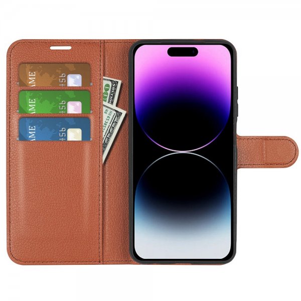 iPhone 15 Pro Fodral Litchi Brun