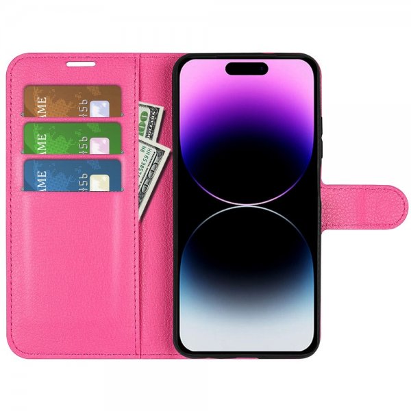 iPhone 15 Pro Fodral Litchi Magenta
