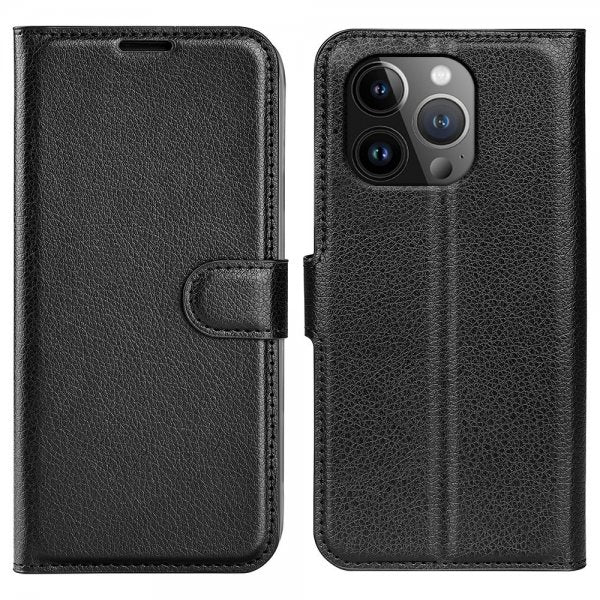 iPhone 15 Pro Fodral Litchi Svart