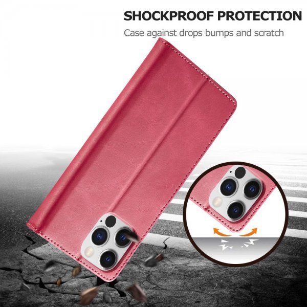 Lc.Imeeke iPhone 15 Pro Fodral med Kortfack Stativfunktion Magenta