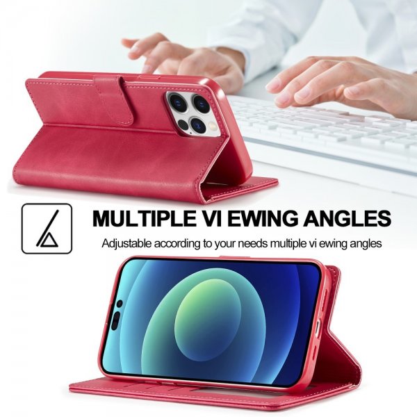 Lc.Imeeke iPhone 15 Pro Fodral med Kortfack Stativfunktion Magenta