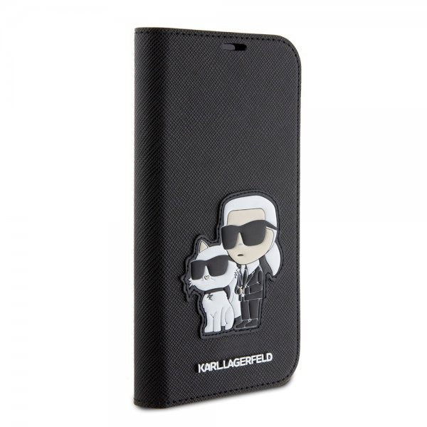 Karl Lagerfeld iPhone 15 Pro Fodral NFT Karl & Choupette Patch Saffiano Svart