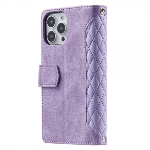 iPhone 15 Pro Fodral Rombmönster Dragkedja Lila